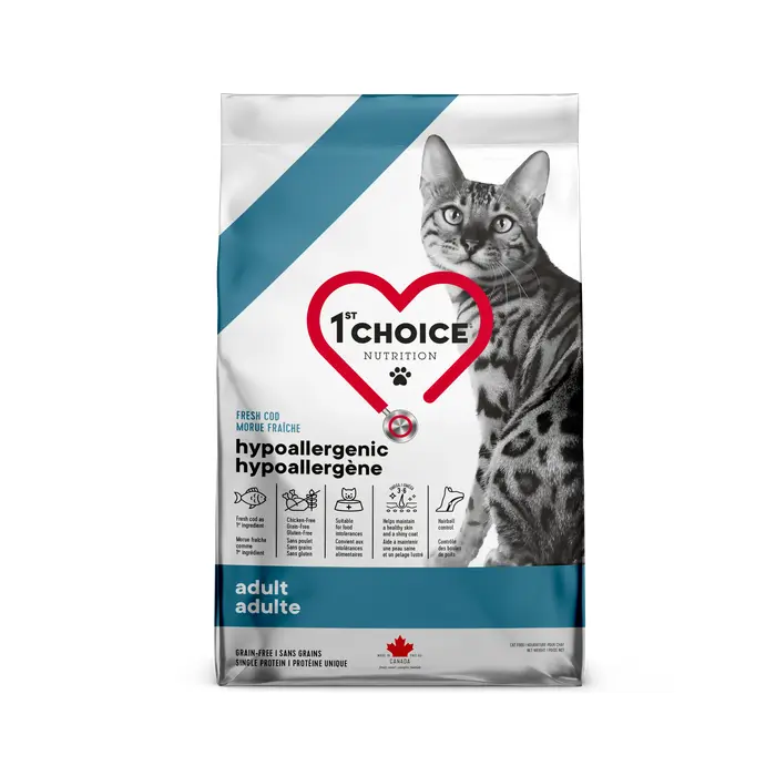 1st Choice chat HYPOALLERGÈNE - Sans grains - Formule avec morue (adulte)