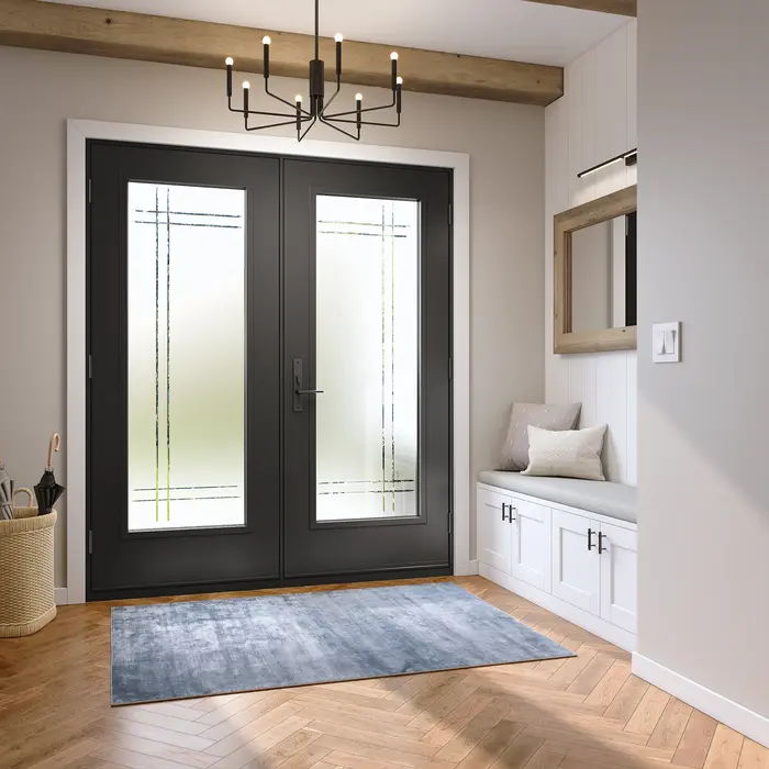 Fenêtres de porte, rainuré, clair, carrelage.