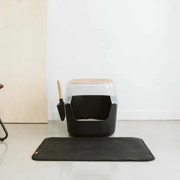 Grand bac à litière de luxe noir avec dessus en bambou 